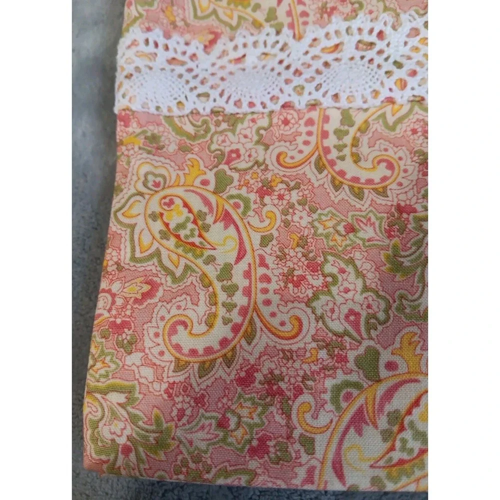2 Handmade New Queen Pillowcases Pink Pastel Paisley 33x19.5